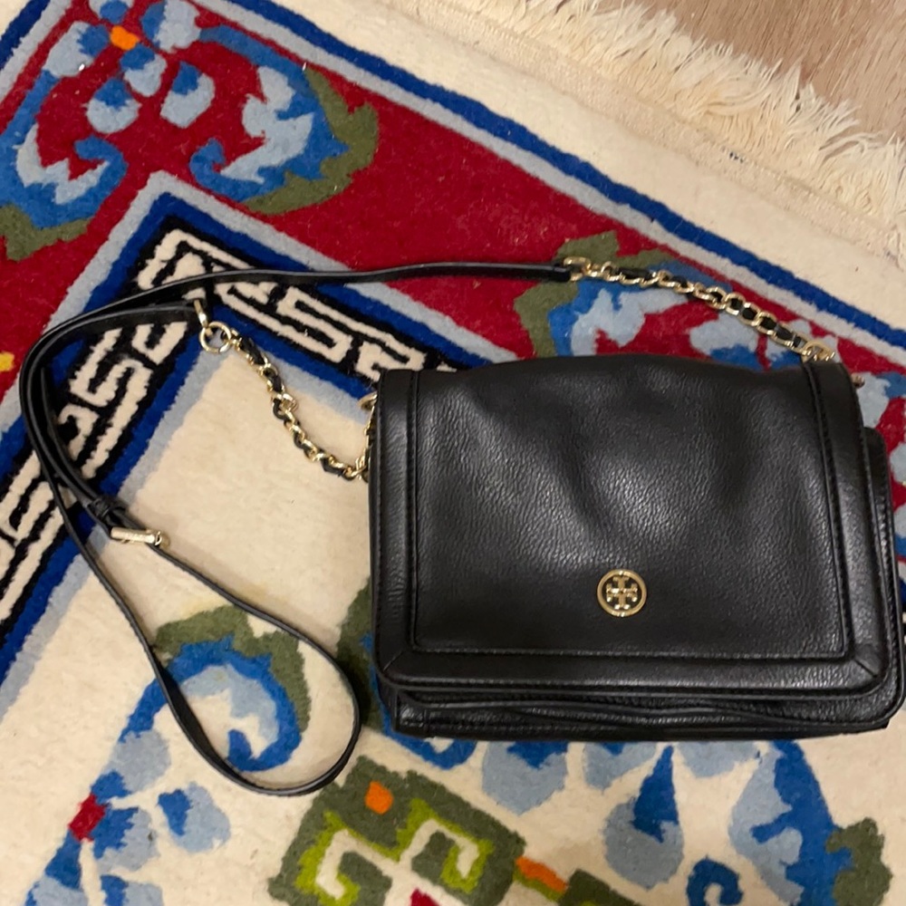Tory Burch Landon Combo Pebbled Leather Black Crossbody